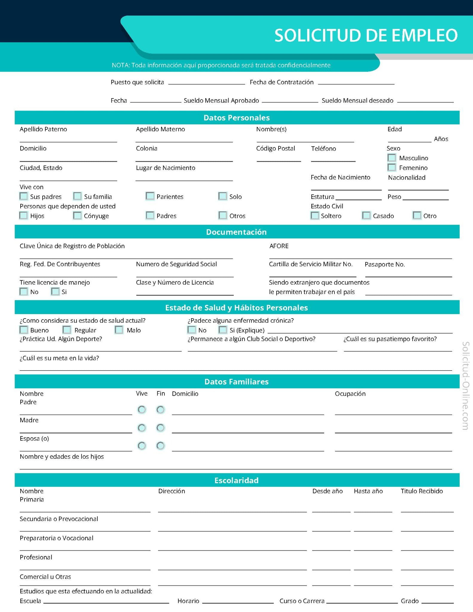  solicitud de empleo en ingles