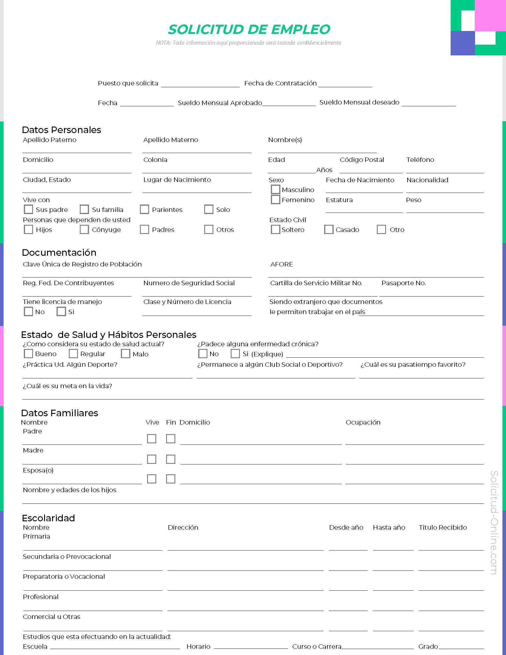Solicitud de Empleo Online | Formato digitales PDF, Word, Excel